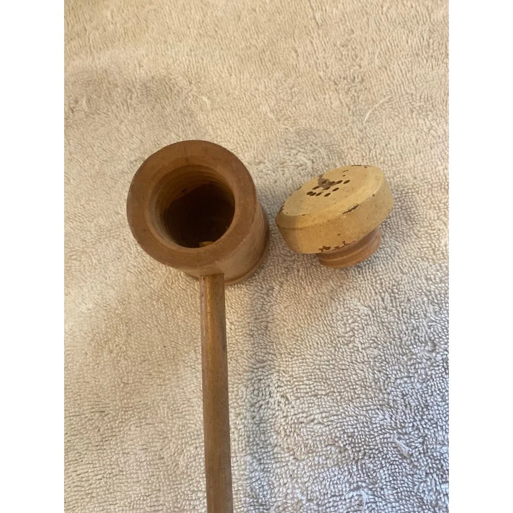 Vintage Long Handle Wooden Mallet Salt and Pepper Shakers Chef Face Set 14 Inch